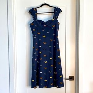 SHEIN Navy Blue Butterfly Print Split Thigh Dress. Size M (6)